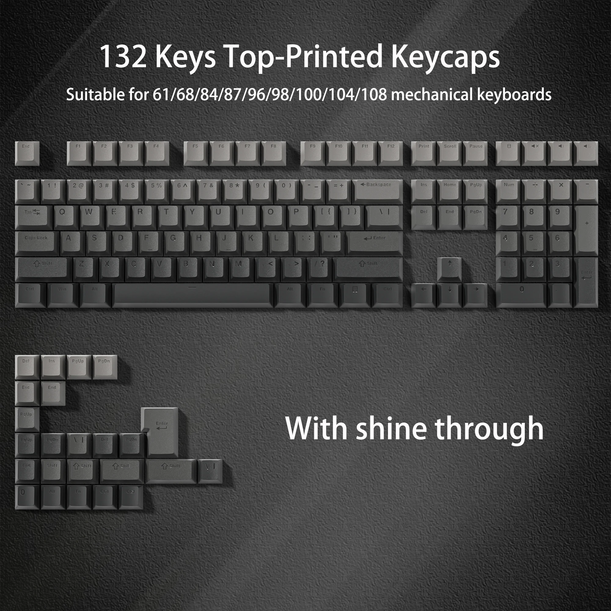 136 Key PBT Double Shot Backlit Keycaps for MX Mechanical Keyboard 61-108 Keys - Image 27