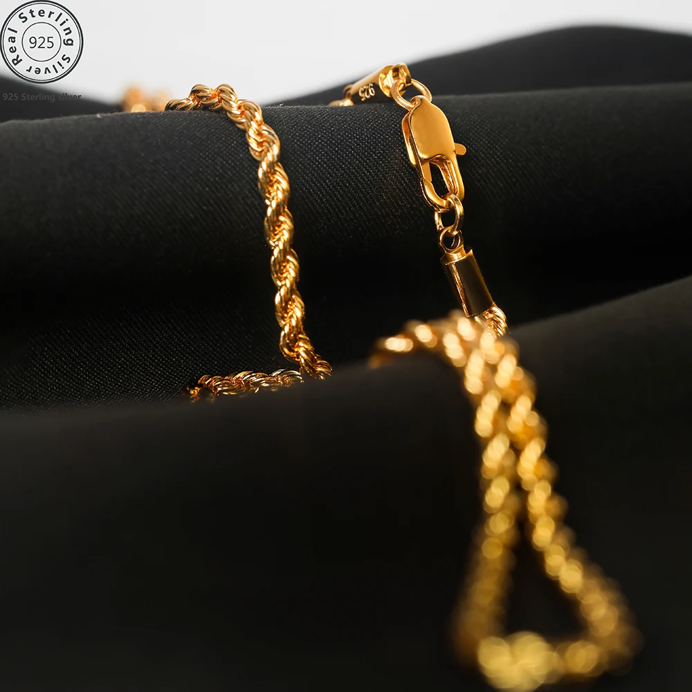 18K Gold Plated 2.8mm Twisted Rope Necklace – 925 Sterling Silver Wedding Jewelry - Image 4