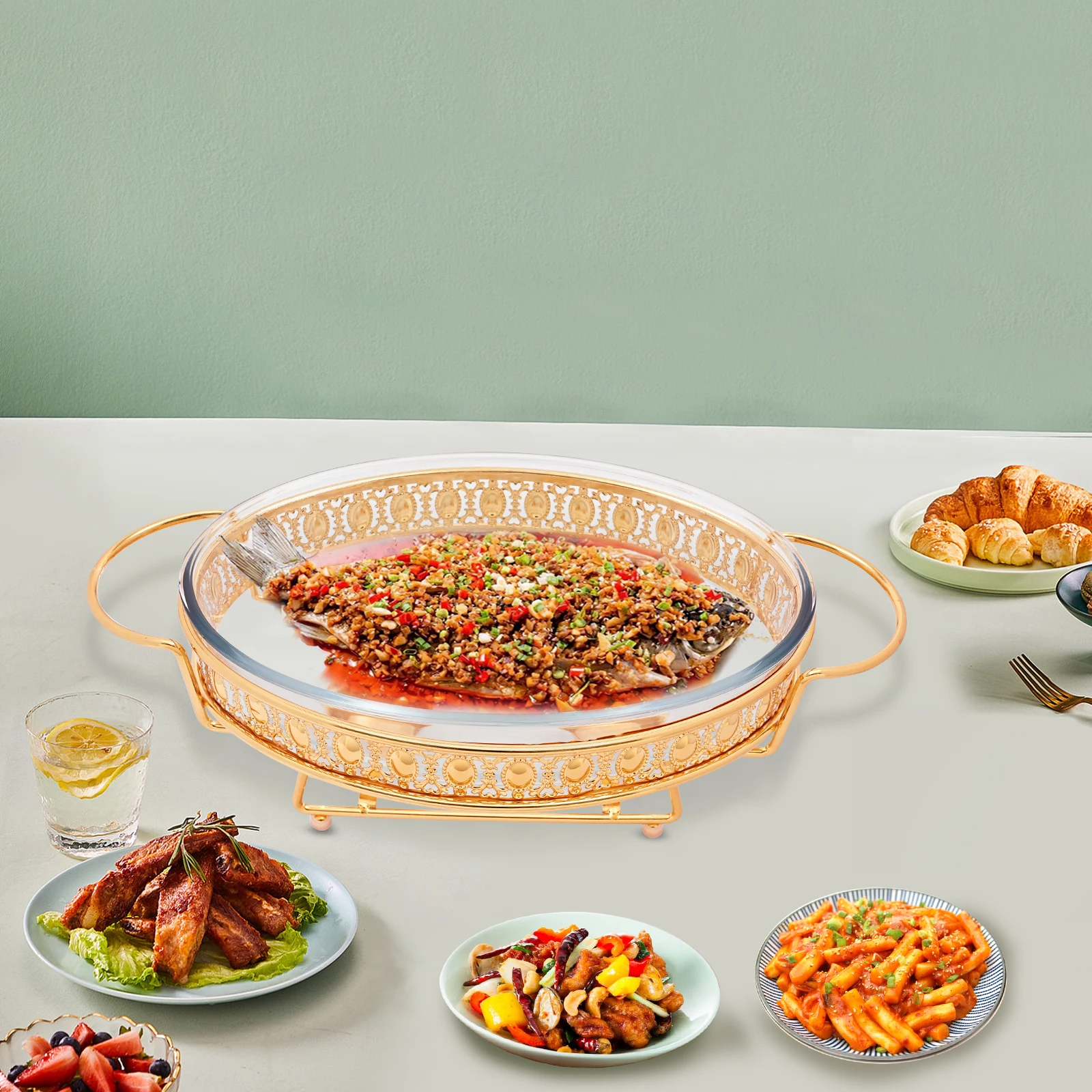 Oval Food Warmer Chafing Dish Set – Rust-Resistant, Portable with Foot Covers for Buffets - Image 7