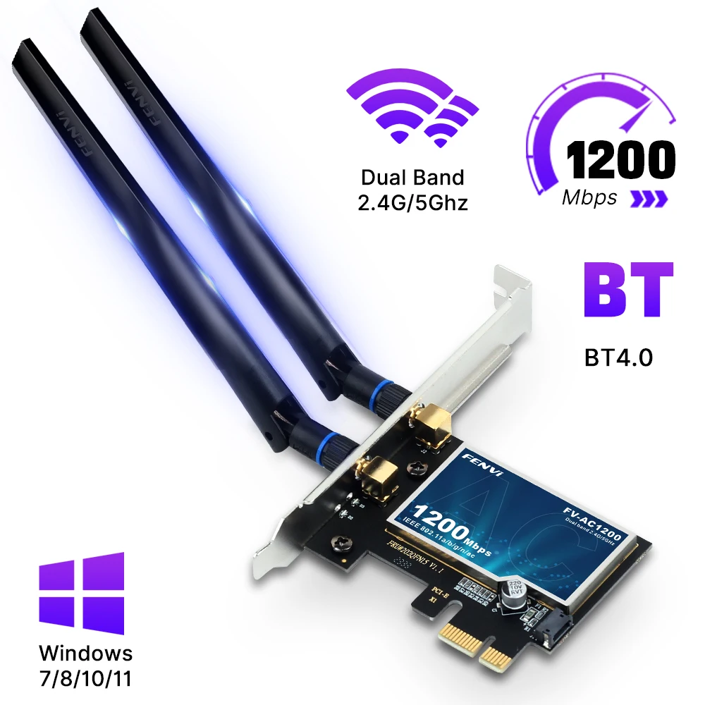 AC1200 WiFi PCI-E Adapter, Dual Band 2.4G/5GHz, BT 4.0 for Desktop/Laptop