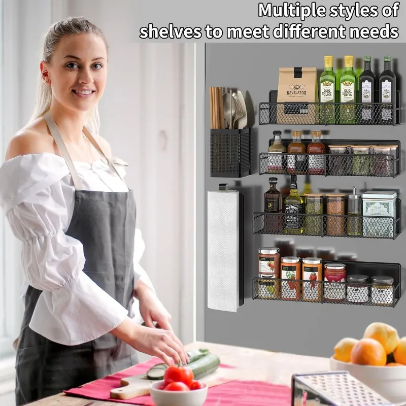 Magnetic Spice Rack for Refrigerator – 6‑Pack Black Metal Shelf Organizer - Image 6