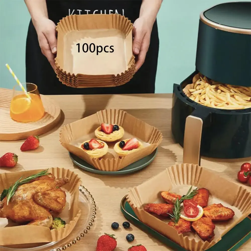 50/100PCS Disposable Non-Stick Air Fryer Paper Liners – Oil-Proof Baking Parchment Sheets - Image 7