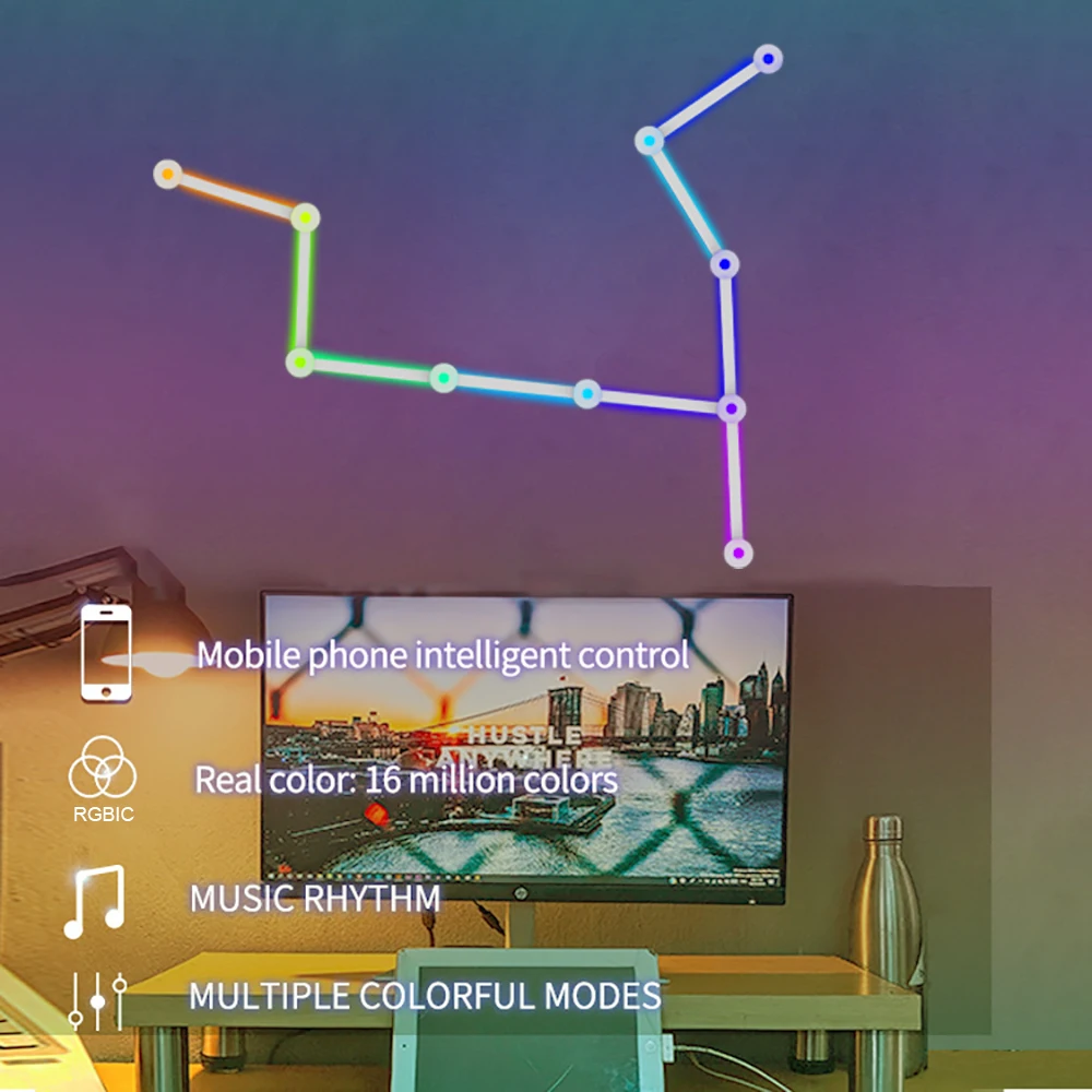 Wiscolor LED RGB Smart Wall Light DIY Atmosphere Night Light Game Room TV Backlight Decorative Wall Light Bar Music Rhythm APP - Image 4