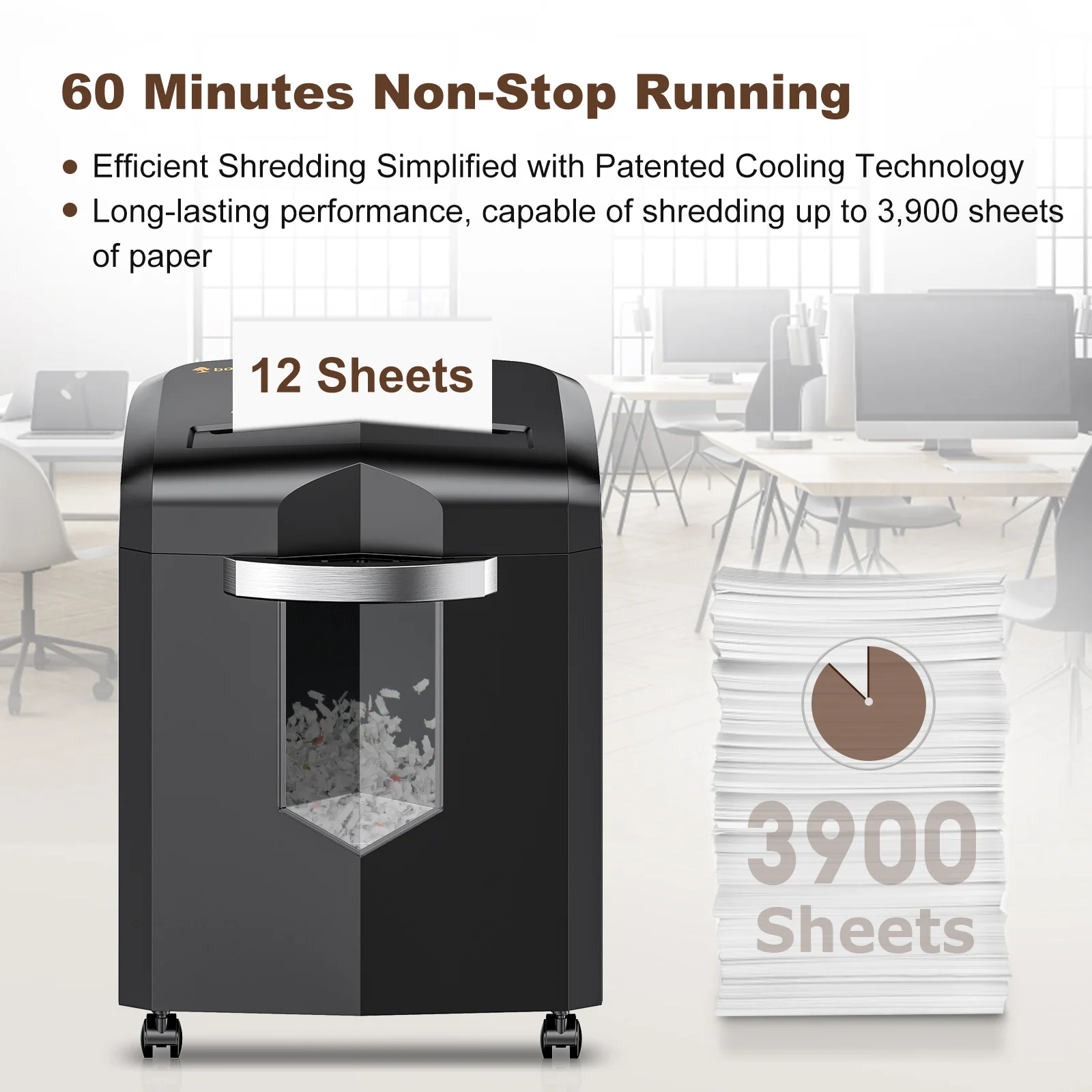 Bonsaii 12-Sheet Micro-Cut Paper Shredder, 4.2 Gal Wastebin, 4 Casters