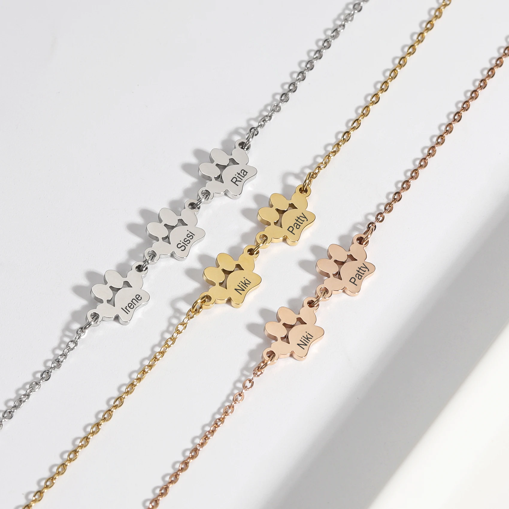 Personalized Paw Print Name Bracelet – Stainless Steel Custom Engraved Pet Gift