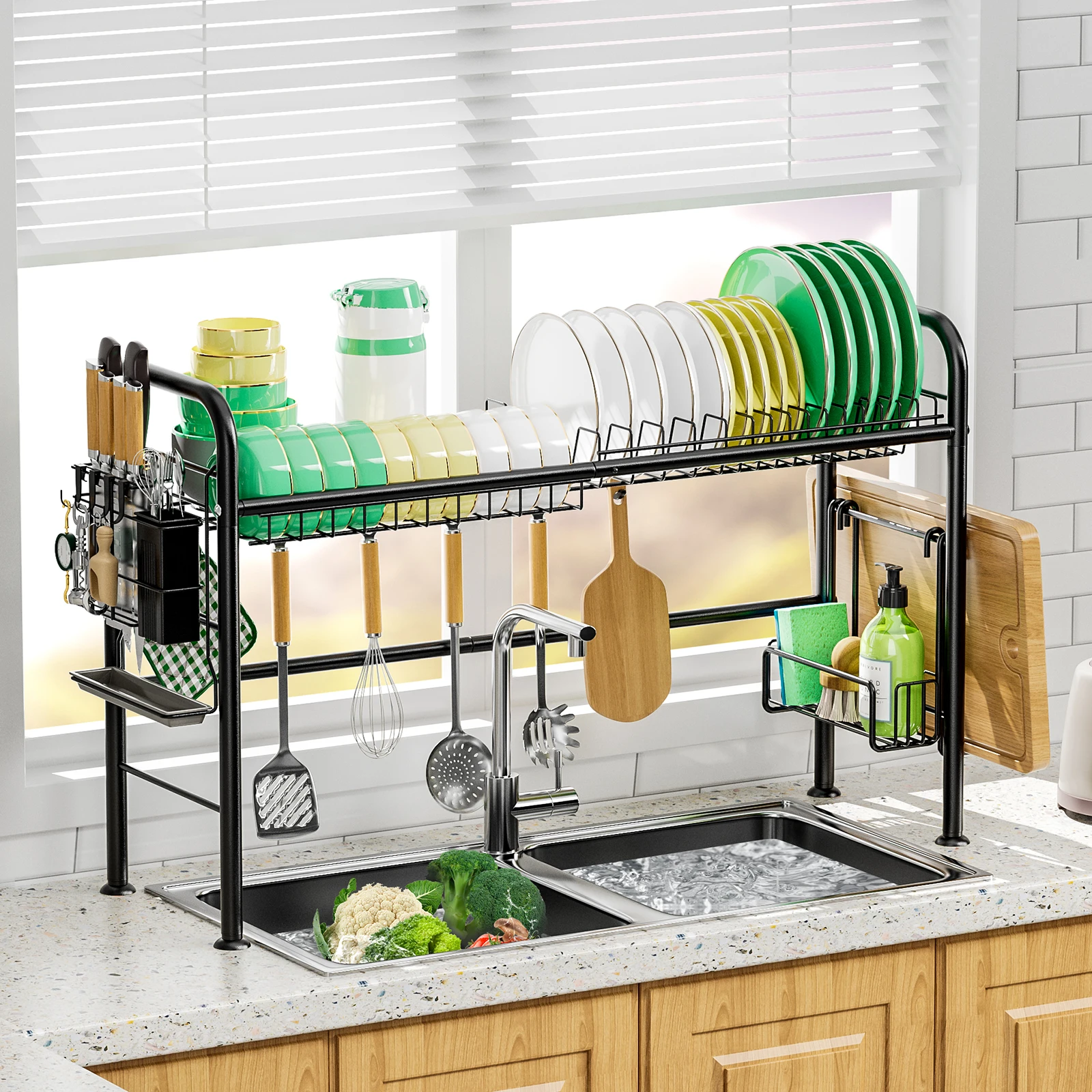 2-Tier Over the Sink Dish Drying Rack – Space-Saving Kitchen Counter Organizer - Image 2