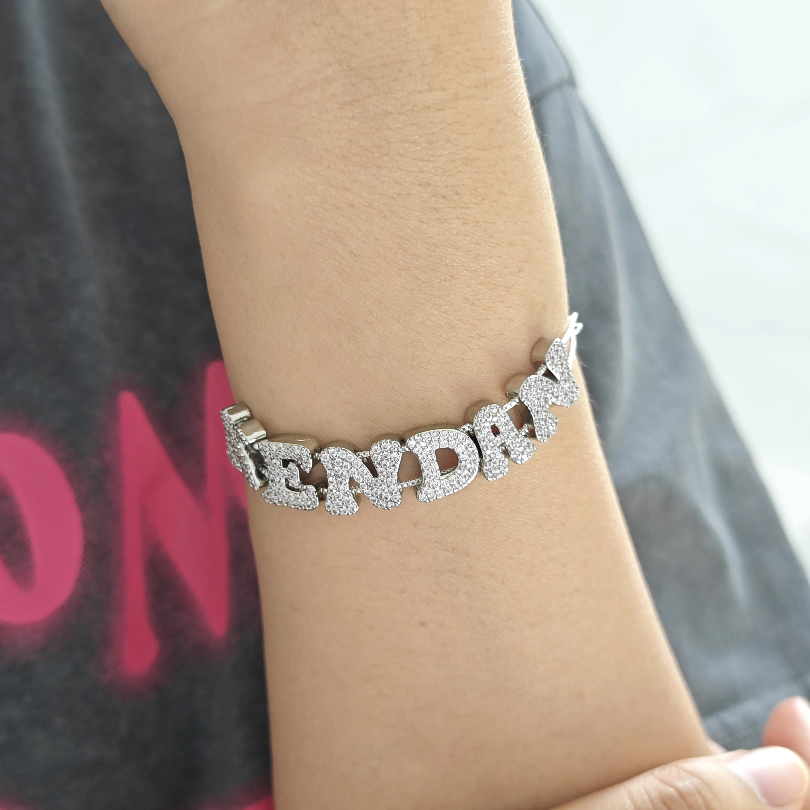 DOREMI Custom Alphabet Pendant Slide Bracelet Double Chain Mesh Dainty Personalized Name Jewelry