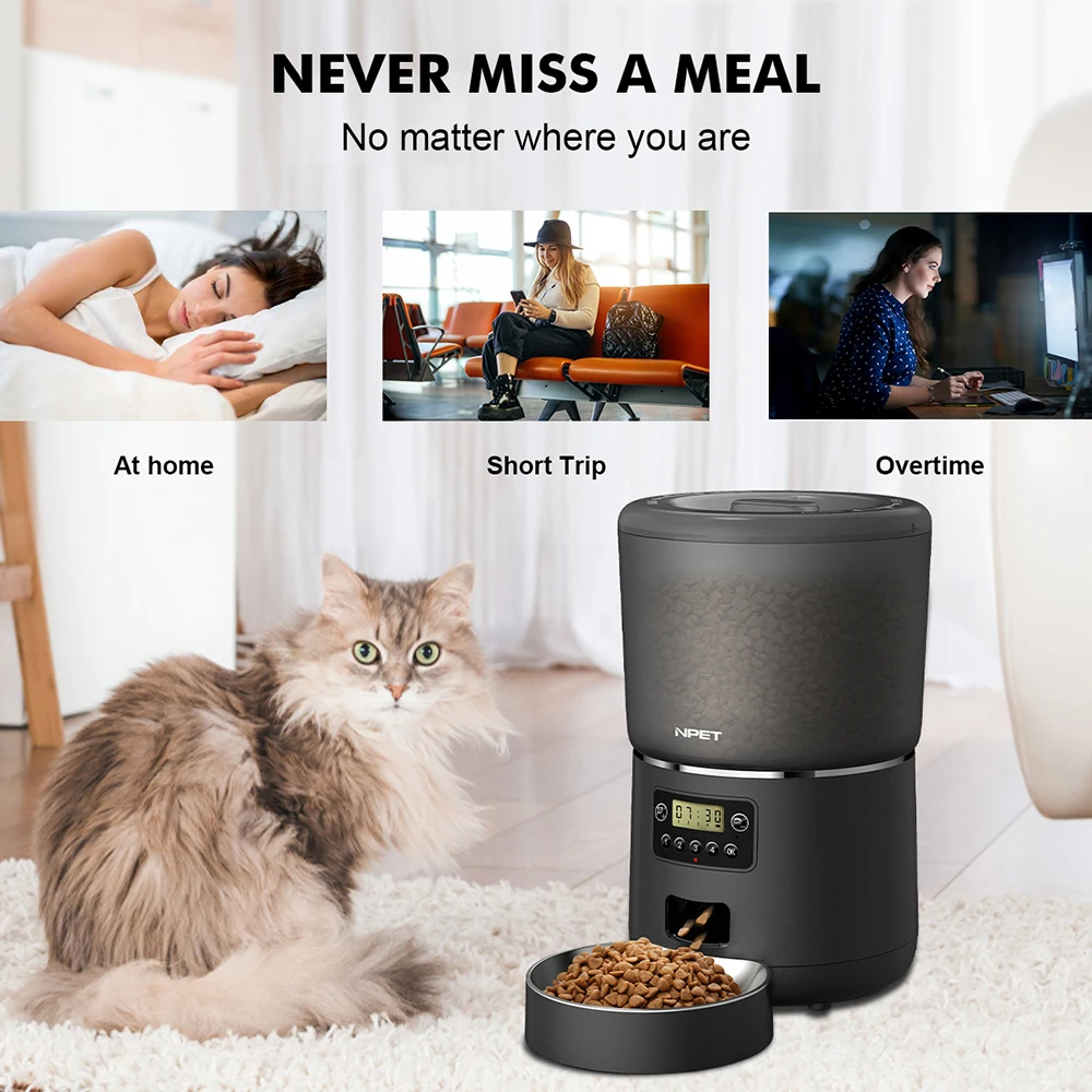 NPET 4L Smart Automatic Pet Feeder for Cats & Dogs, Stainless Steel, Customizable Portions - Image 4