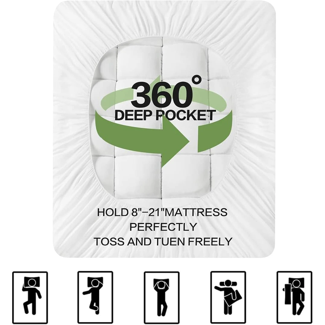 Ultra Soft Aloe Vera Mattress Topper Pillow Top Quilted Fitted Cover with Deep Pocket - Image 5