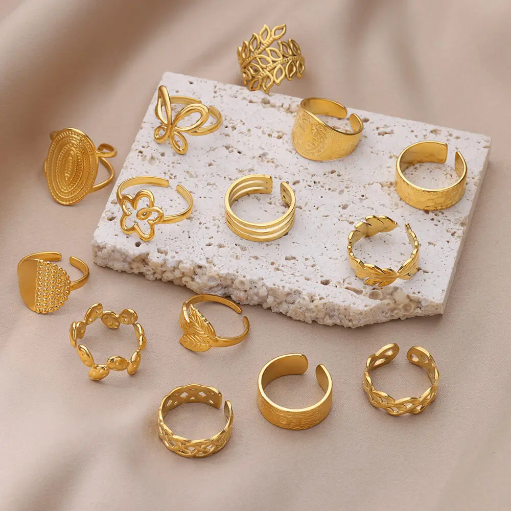 2024 New Adjustable Stainless Steel Rings Women Vintage Wedding Aesthetic Jewelry