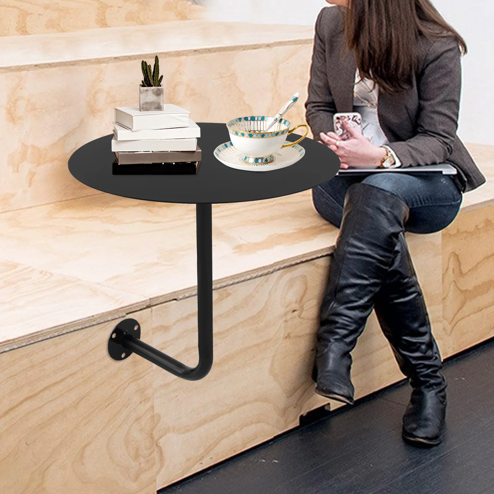 Wall-Mounted Round Side Table – Minimalist Floating Shelf for Café & Home - Image 7