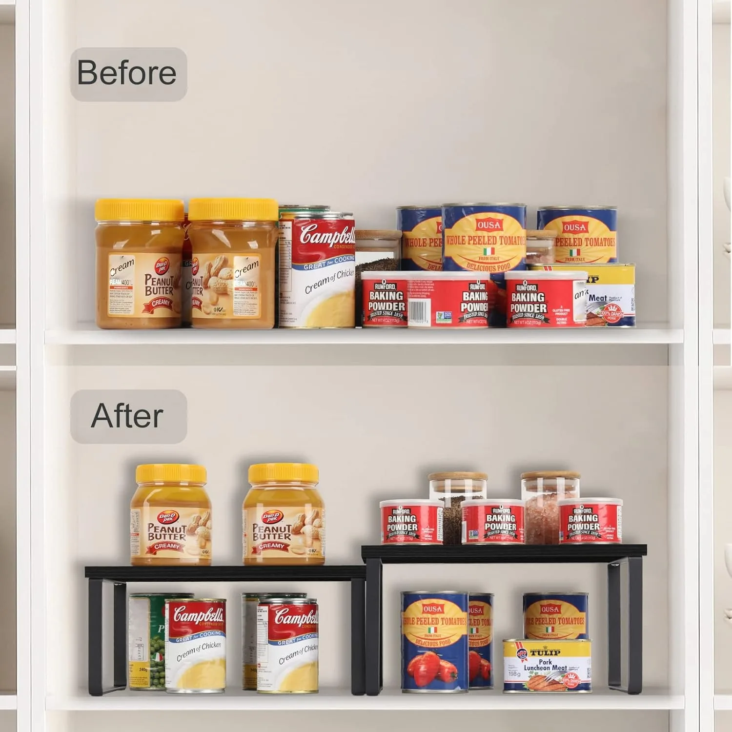 Set of 4 Wooden Stackable Kitchen Shelves – Expandable Industrial Black Countertop Organizer - Image 5