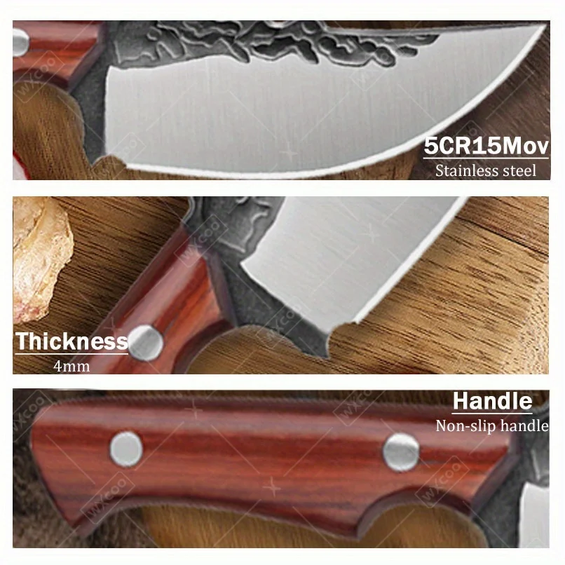 Hand Forged Stainless Steel Utility Cleaver – Outdoor Camping & Kitchen Knife with Red Pear Wood Handle - Image 4