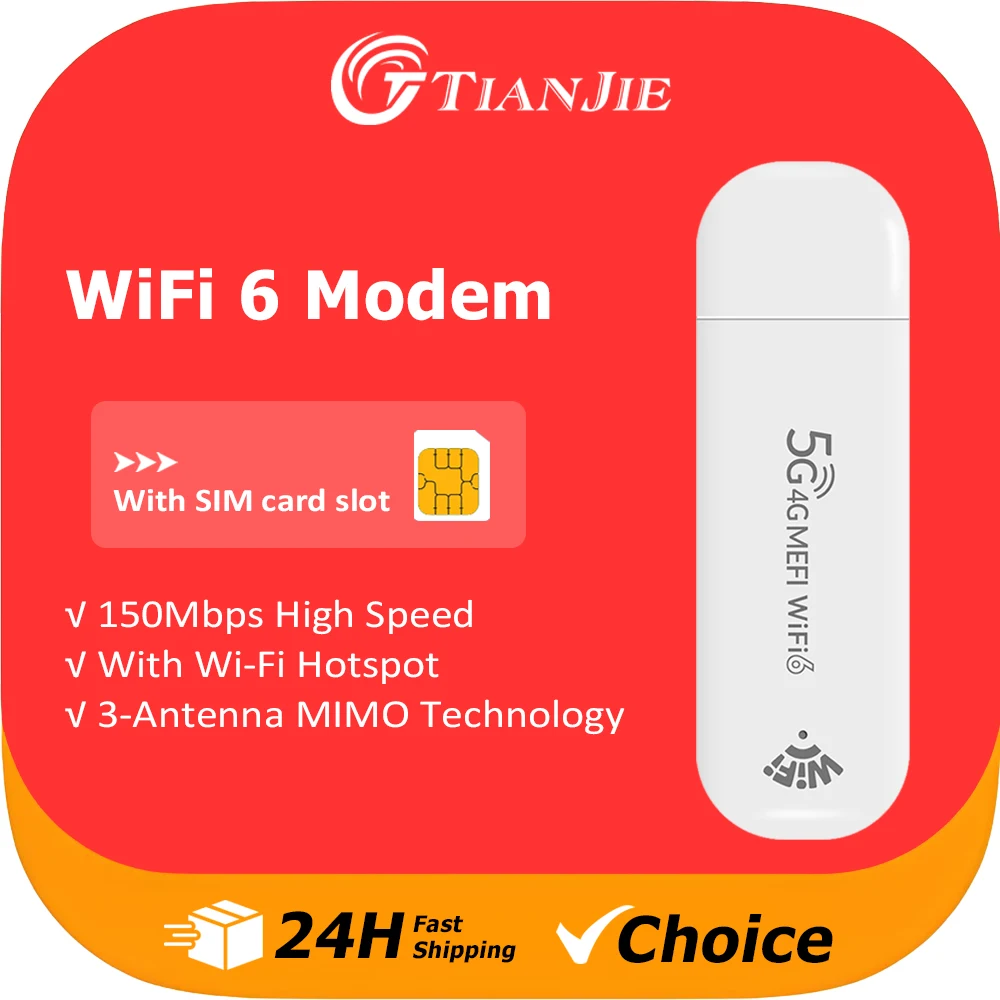 TIANJIE Wi-Fi 6 4G LTE Portable Router 150Mbps for Travel & Home Use