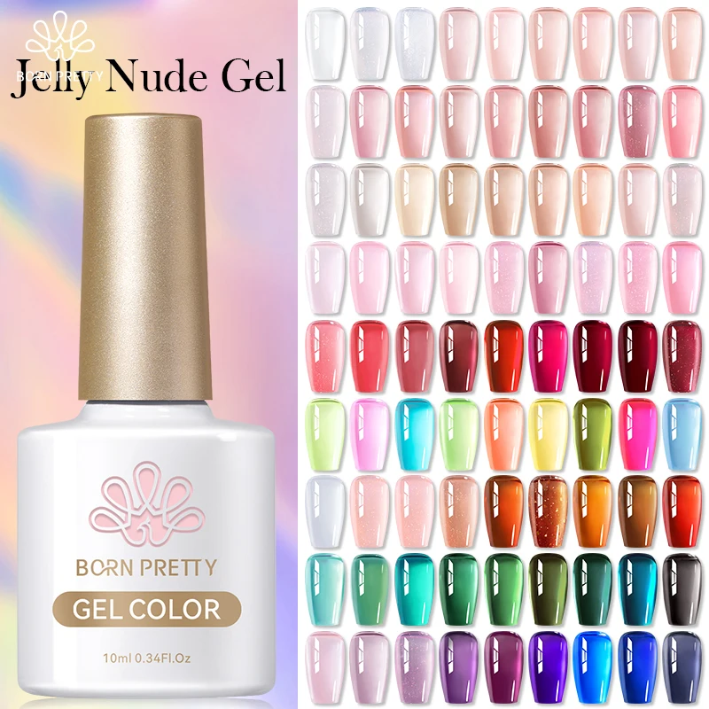 BORN PRETTY 10ml Jelly Nude Gel Nail Polish – 50 Semi-Transparent Soak-Off Colors