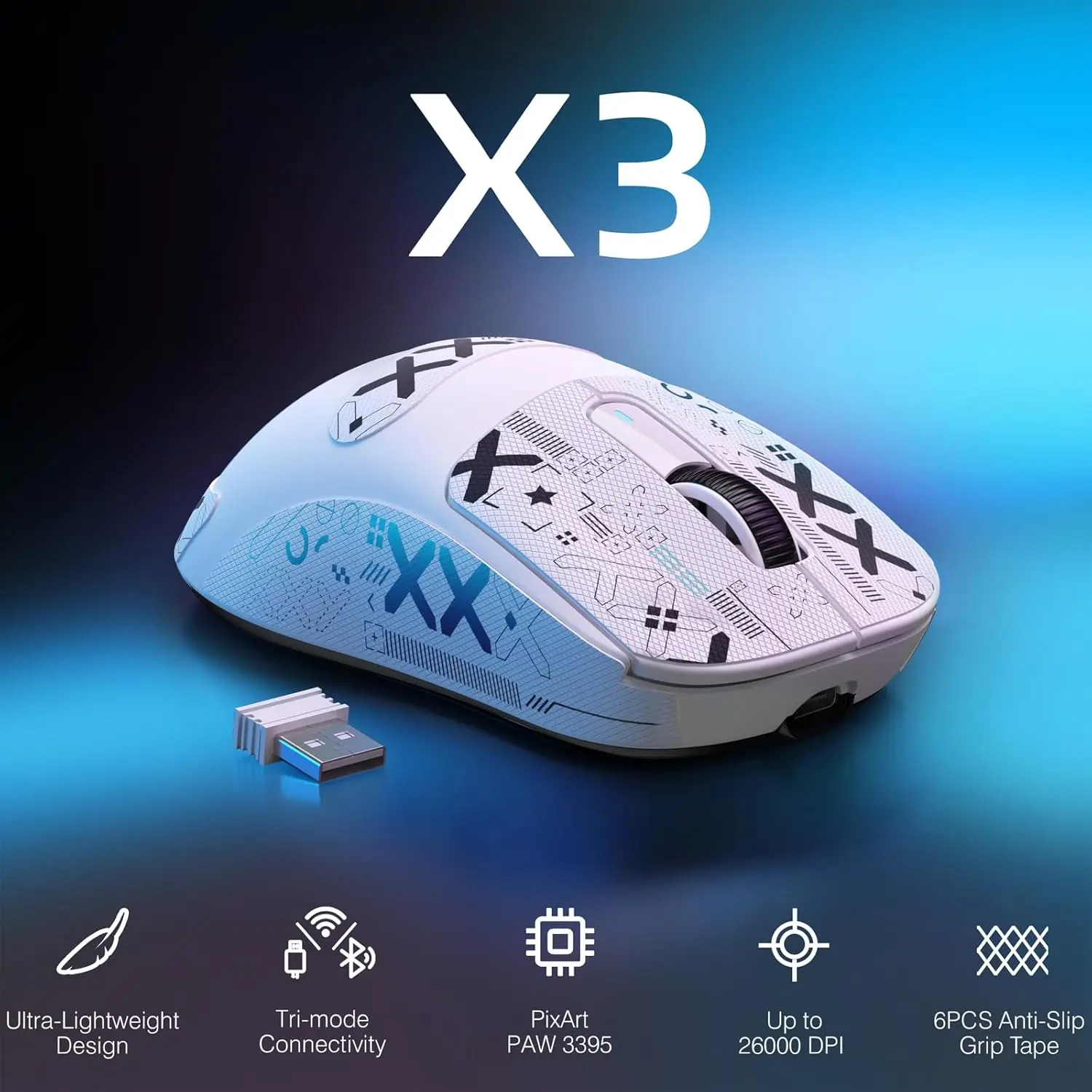 ATTACK SHARK X3 Wireless Gaming Mouse 49g Tri-Mode 26K DPI, 200h Battery
