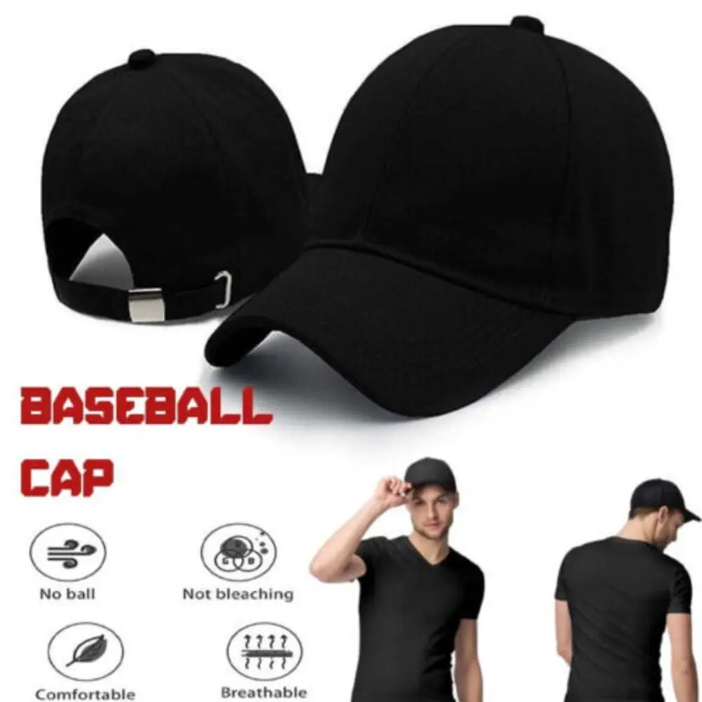 Black Adjustable Cotton Baseball Cap – Unisex Summer Sports Hat