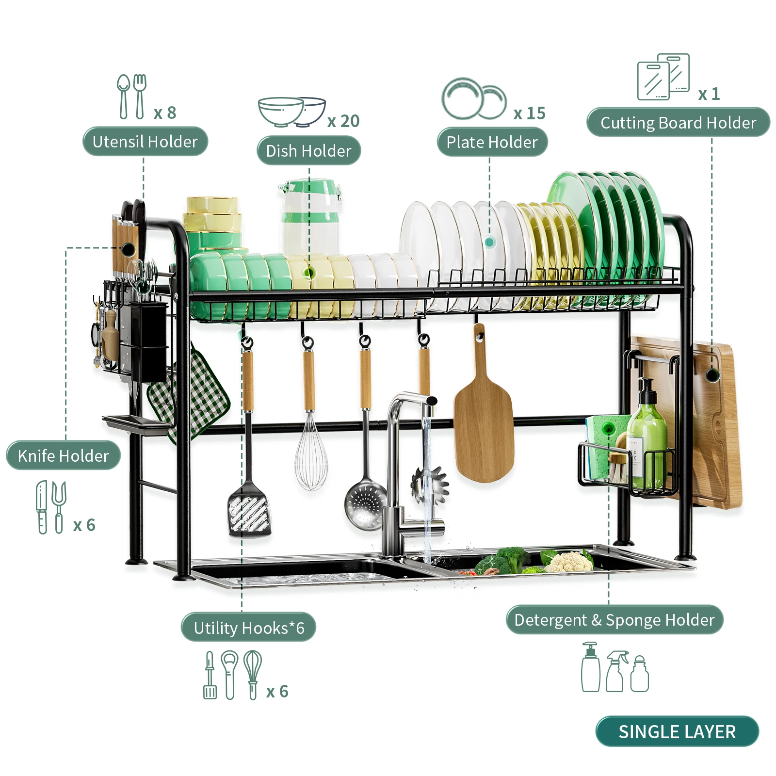 2-Tier Over the Sink Dish Drying Rack – Space-Saving Kitchen Counter Organizer - Image 3
