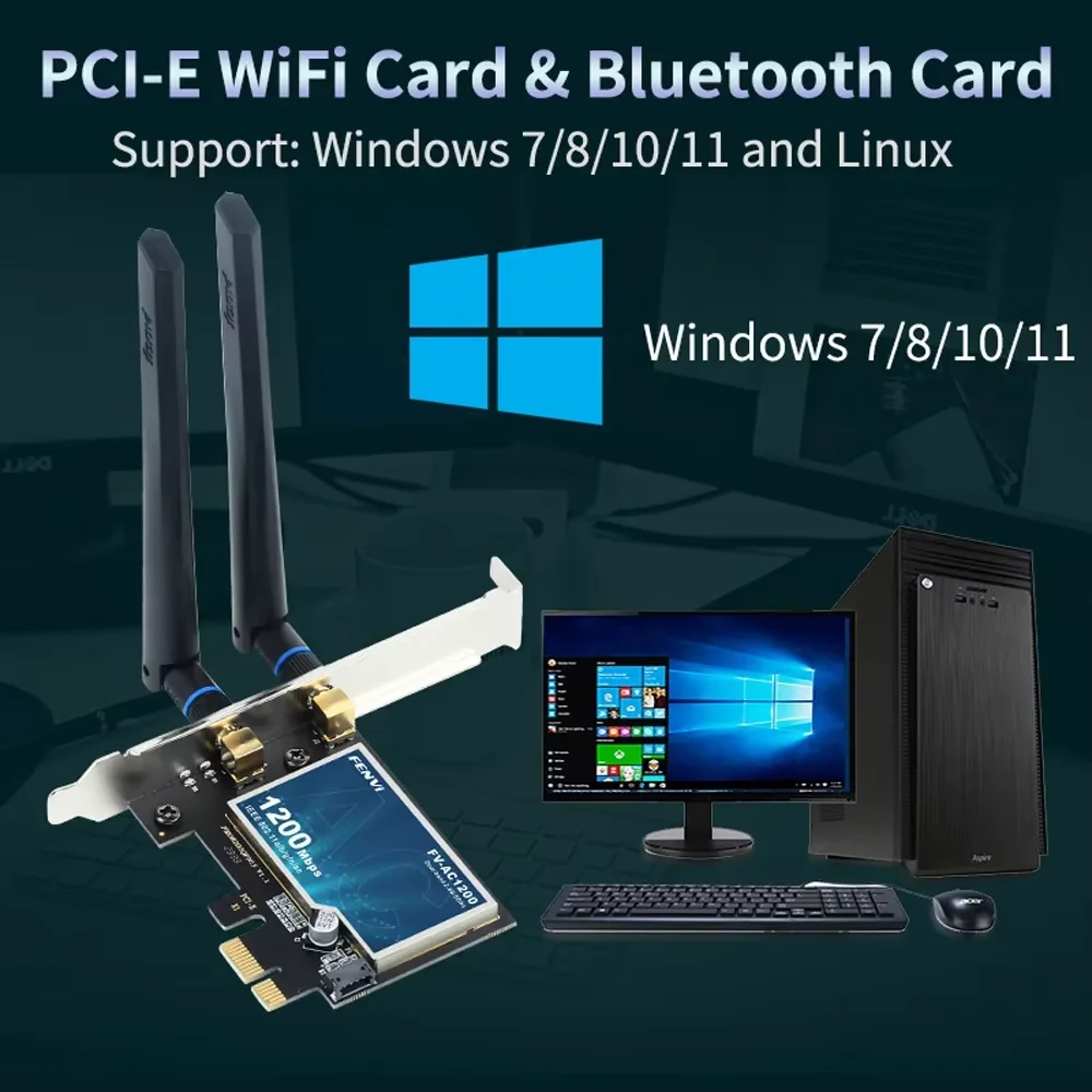 AC1200 WiFi PCI-E Adapter, Dual Band 2.4G/5GHz, BT 4.0 for Desktop/Laptop - Image 3