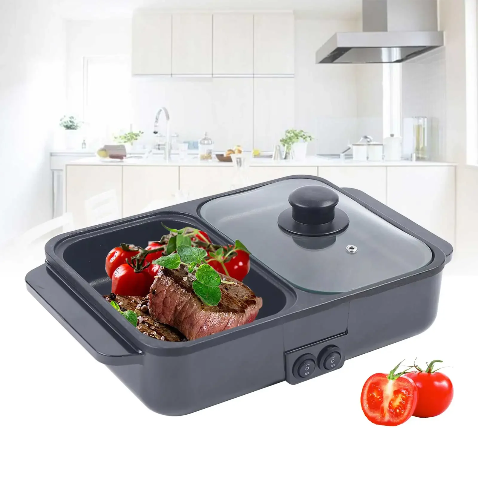 2-in-1 Hot Pot and Grill - Dual Heating Zones, 600W+600W for Family Gatherings - Image 4