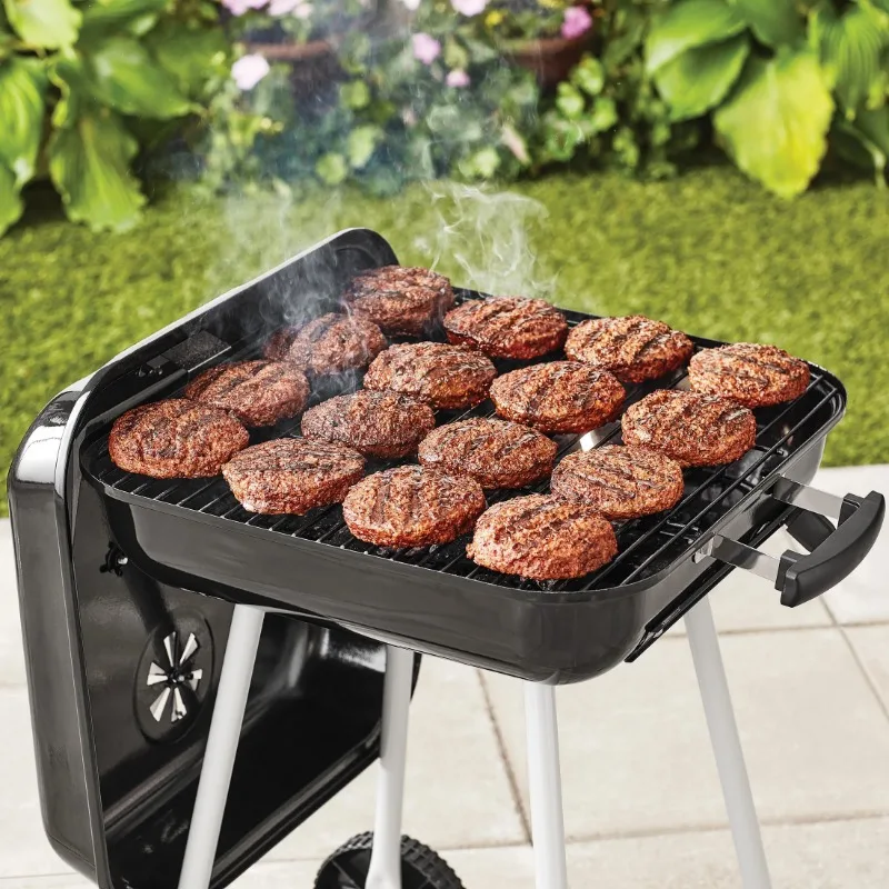 17.5" Square Steel Charcoal Grill on Wheels - Durable & Easy to Clean for Yard Parties - Image 2
