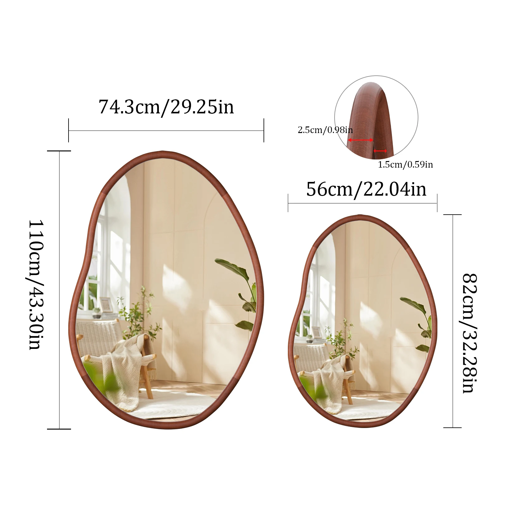 Irregular Wall Mirror Decorative Large Accent Mirror Vanity with Solid Wooden Frame for Livingroom Diningroom Bedroom Hallway - Image 5