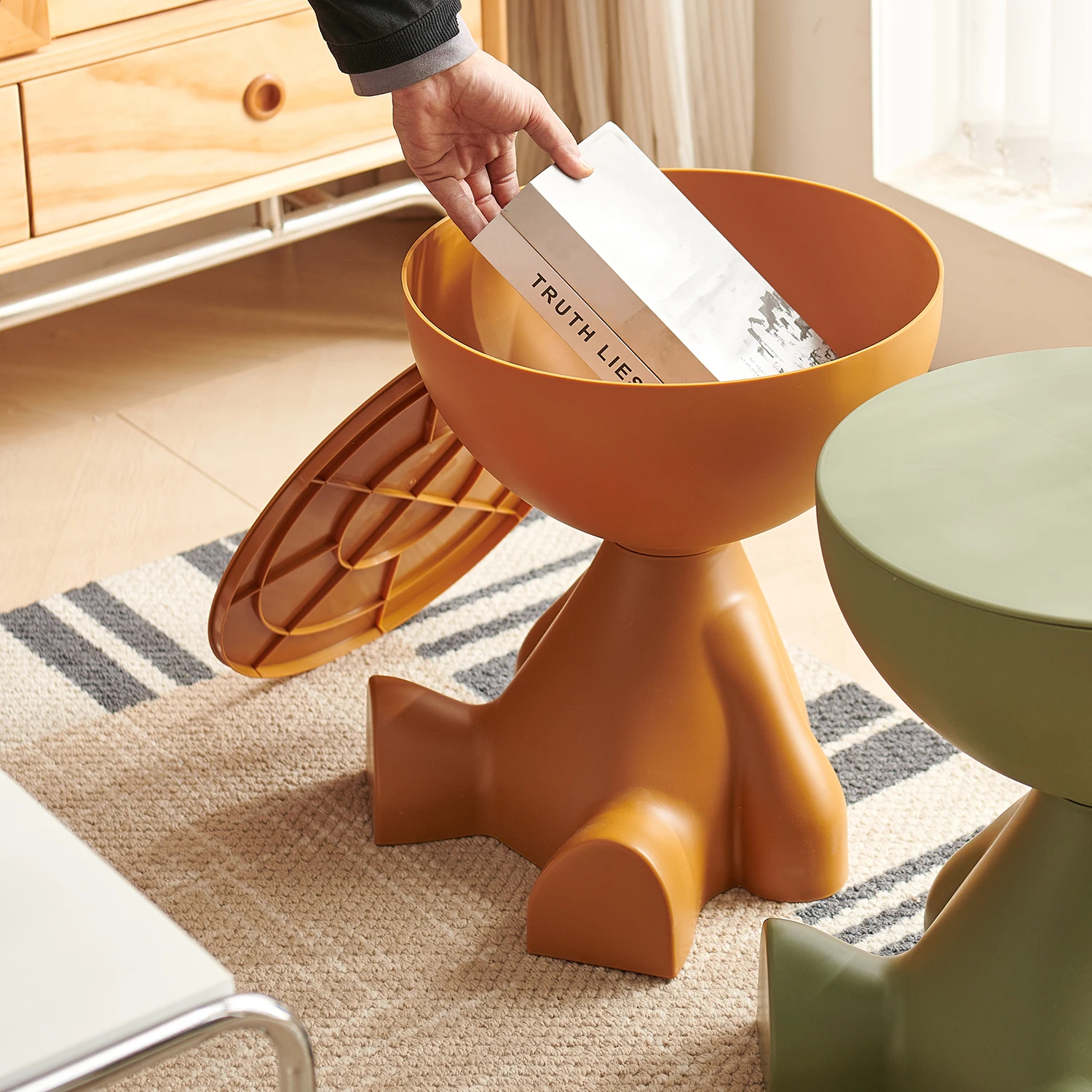 Wedyvko Coffee Table - Modern Round Matte Side Table with Small Storage Rack - Image 11