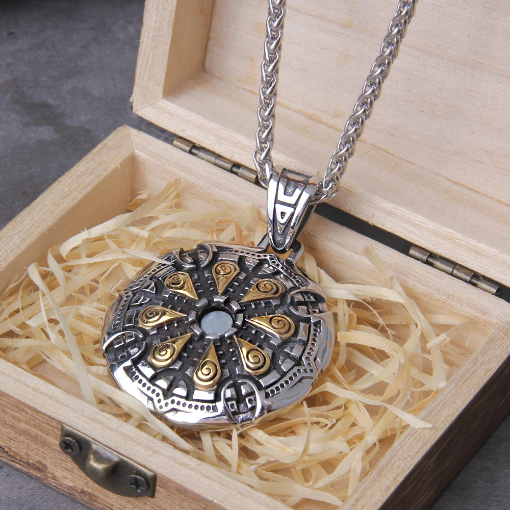 Stainless Steel Vegvisir Viking Rune Necklace Gold Color Scandinavian Norse Men Gift - Image 8