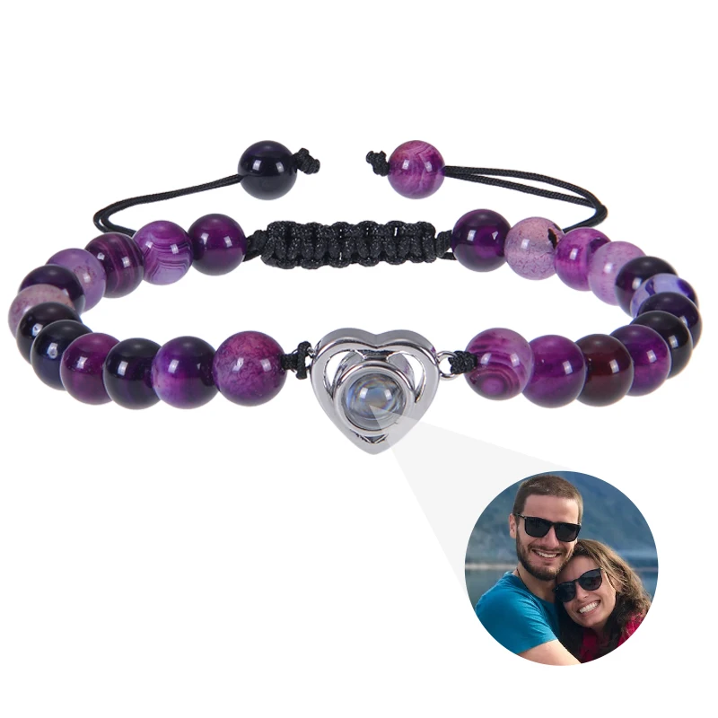 2023 New "I Love You" 100 Languages Bracelets Personalized Photo Projection Bracelet Custom Photo Natural Stone Couple Bracelet - Image 7