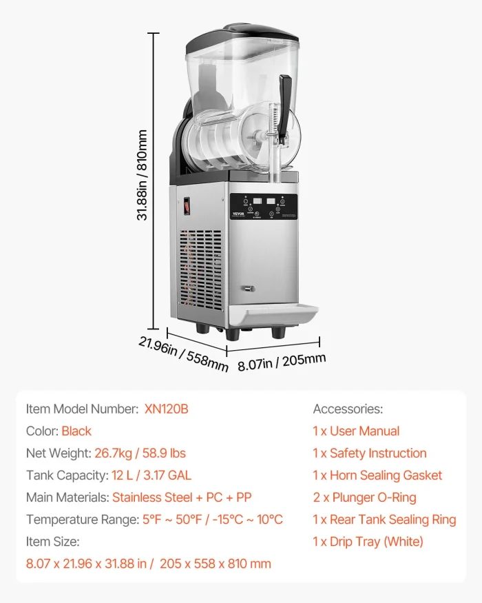 VEVOR 36L Triple-Tank Slushy Machine – Stainless Steel Margarita & Smoothie Maker - Image 13