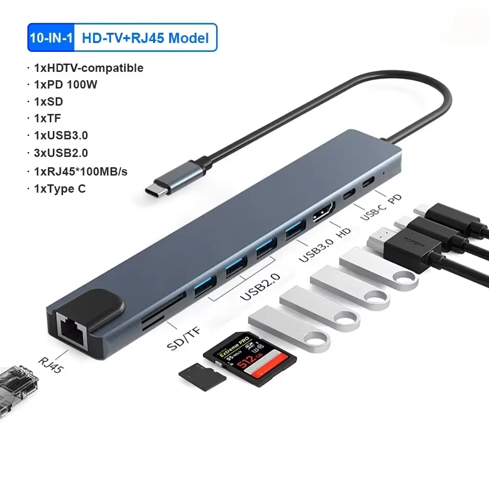 10-in-1 USB-C Hub 4K30Hz Docking Station, PD100W, Ethernet for MacBook/iPad - Image 7