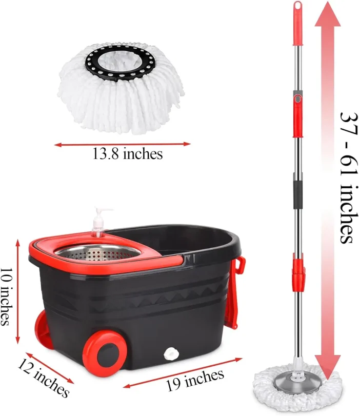 Spin Mop Bucket Set with Wheels & 61" Adjustable Handle – 360° Rotating Mop - Image 2