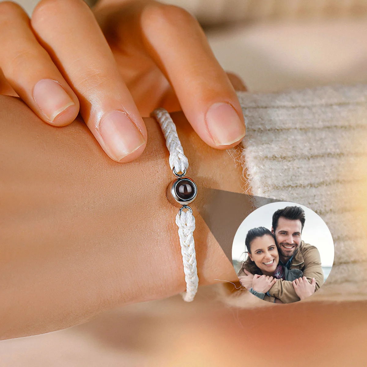 Custom Photo Projection Bracelet – Stainless Steel, Adjustable Rop