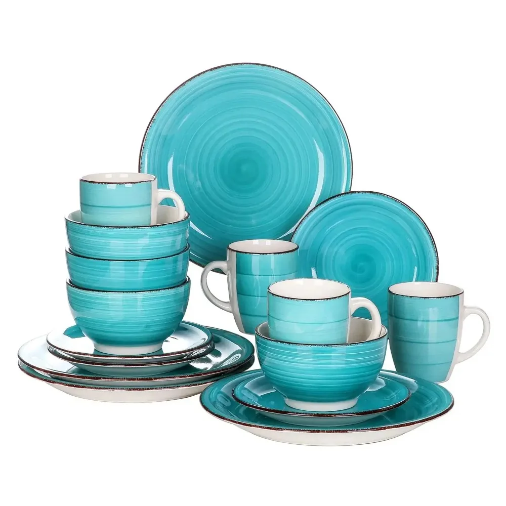 Vancasso Bella 16PCS Porcelain Dinnerware Set Vintage Ceramic Plate Set with Dinner Plate Dessert Plate Bowl Mug