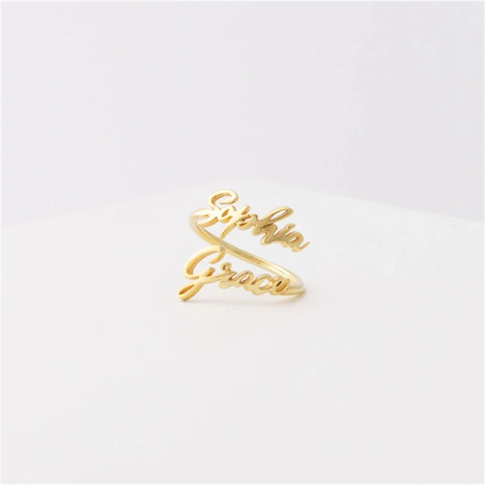 Personalized Adjustable Double Name Ring – Stainless Steel Wedding Gift