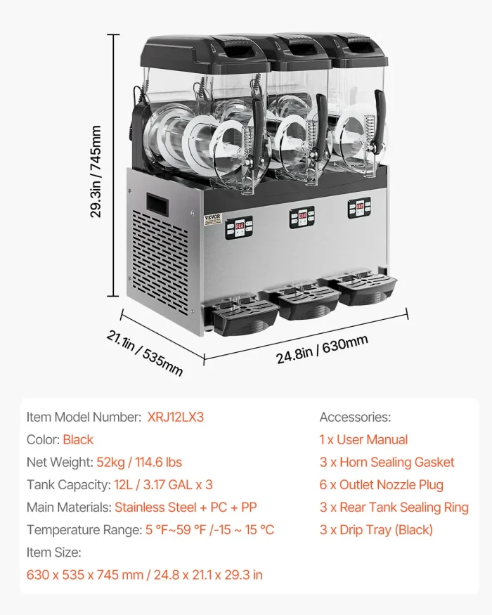 VEVOR 36L Triple-Tank Slushy Machine – Stainless Steel Margarita & Smoothie Maker - Image 14