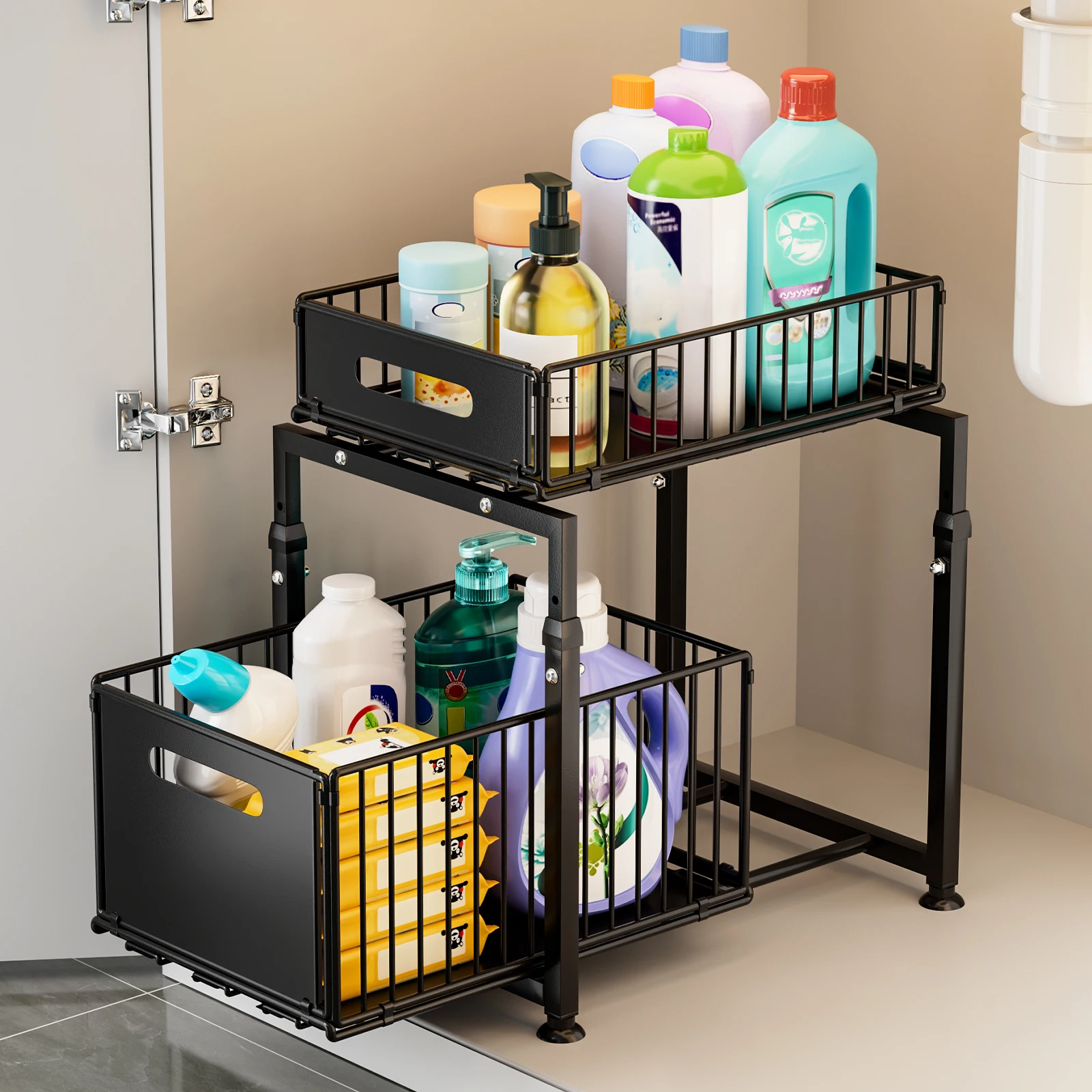 Under Sink Pull-Out Cabinet Organizer – Iron Kitchen Sink Storage Shelf & Countertop Organizer - Image 2