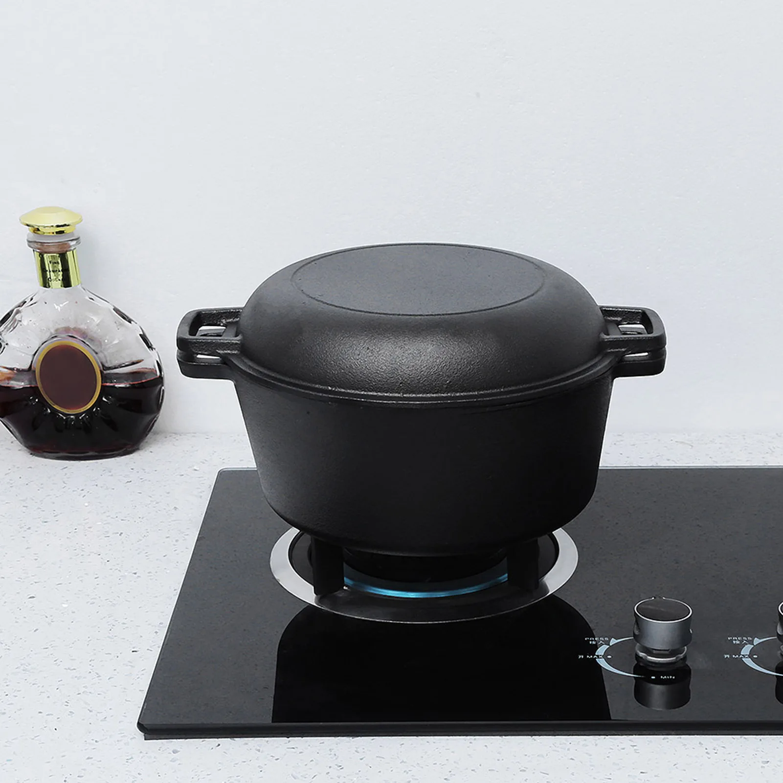 2-in-1 Seasoned Cast Iron Double Dutch Oven Combo Cooker – Skillet Lid, 3.2L - Image 6