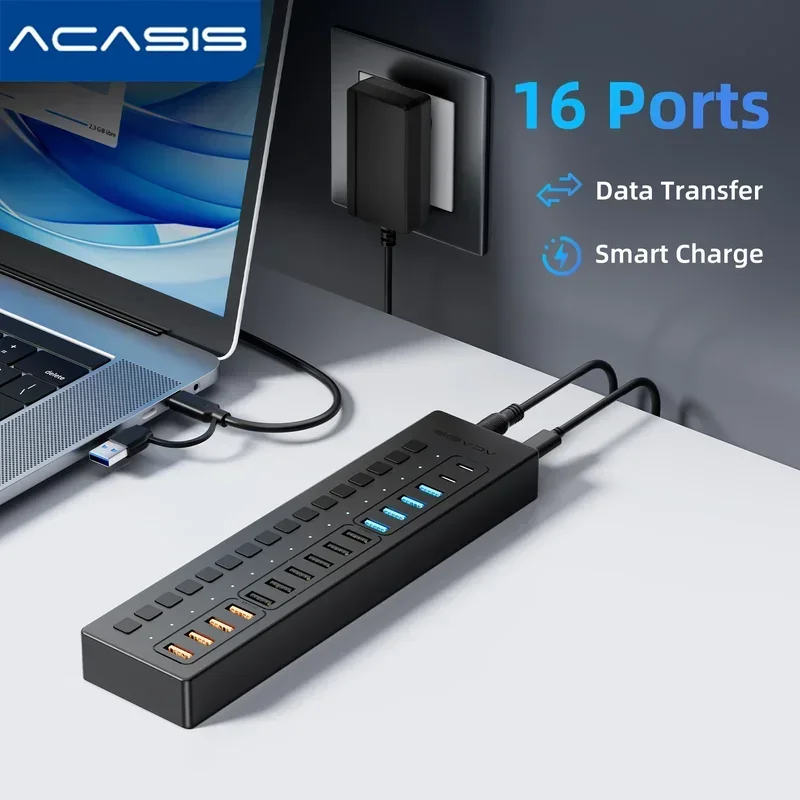 Acasis 16-Port USB-C Splitter, Type-C Hub for MacBook Pro, Keyboard, Printer