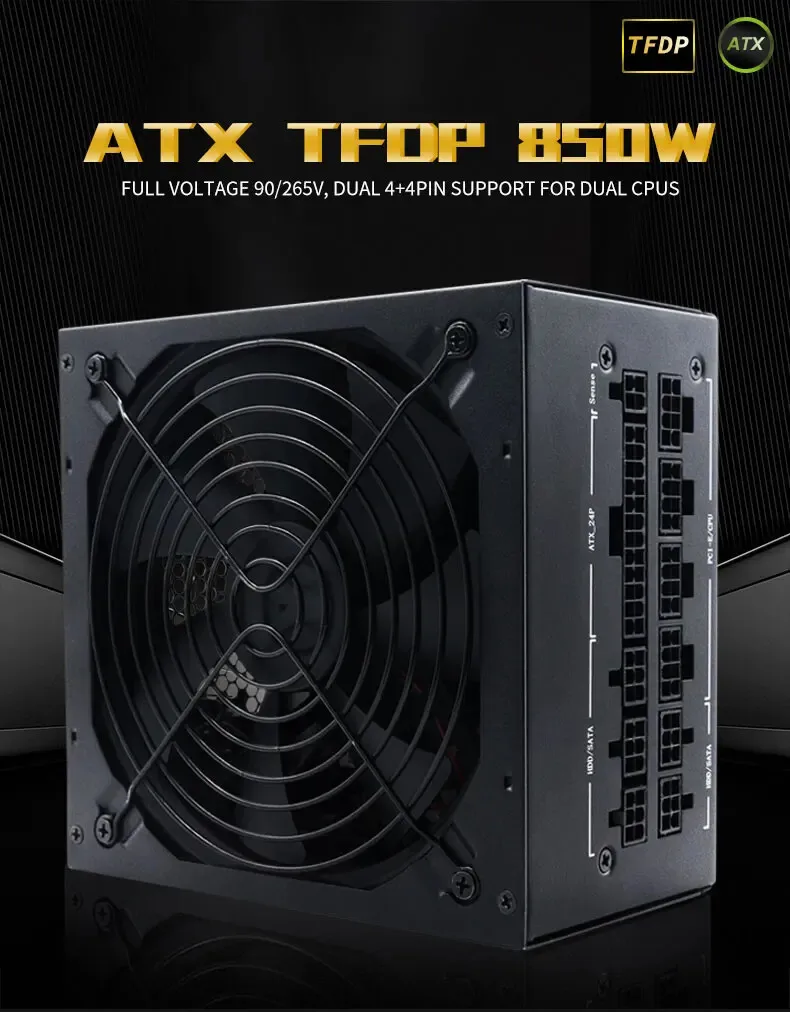 850W 80 Plus Gold Power Supply, Full Modular, Active PFC for Gaming PC