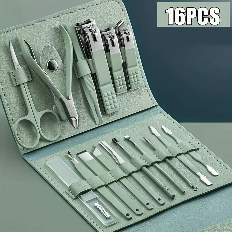 16-Piece Stainless Steel Manicure & Pedicure Set with Leather Travel Case