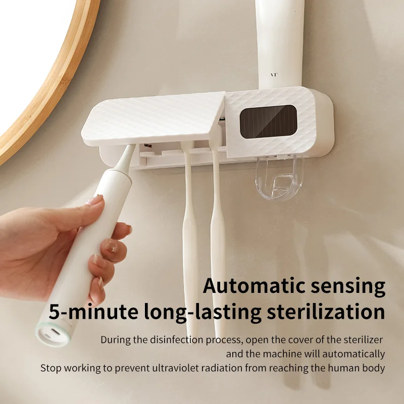 Smart Wall-Mounted Toothbrush Rack, 3-Slot Intelligent Drying & Toothpaste Dispenser - Image 4