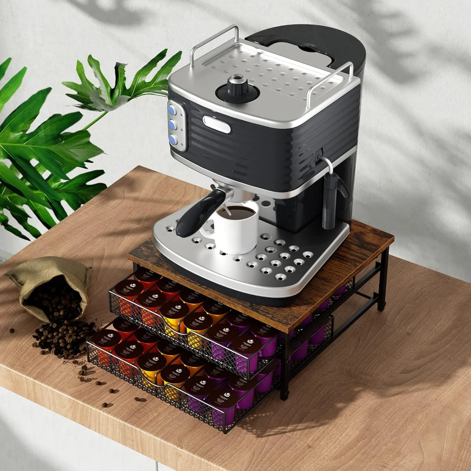 2-Tier 72-Capacity Metal Coffee Pod Drawer – Brown K-Cup Organizer with Baskets, Space-Saving Countertop Rack - Image 6