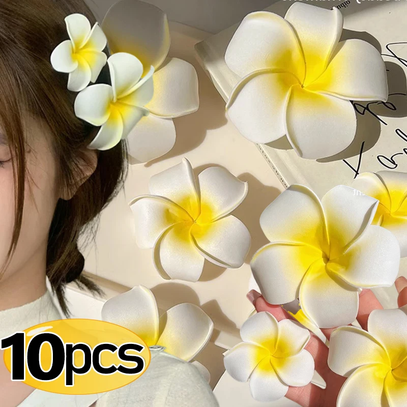 1-10pcs Plumeria Flower Hair Clips Hawaiian Flower Barrette Hairpins for Women Girls