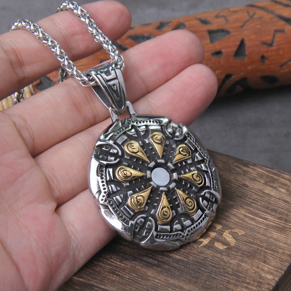 Stainless Steel Vegvisir Viking Rune Necklace Gold Color Scandinavian Norse Men Gift - Image 3