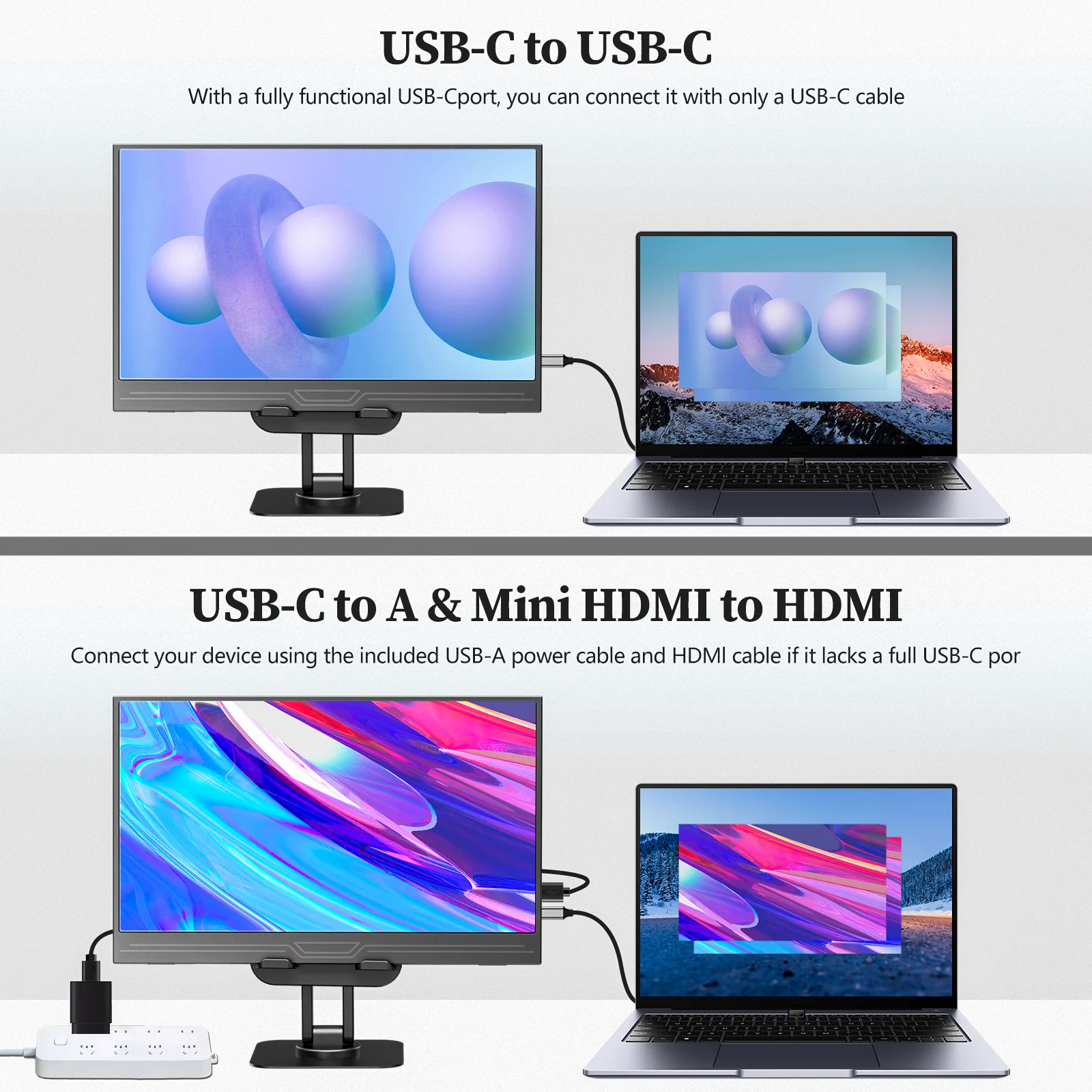 13.3" VEOUT Portable Monitor 1920x1200P USB-C HDMI FreeSync Ultra-Slim - Image 3