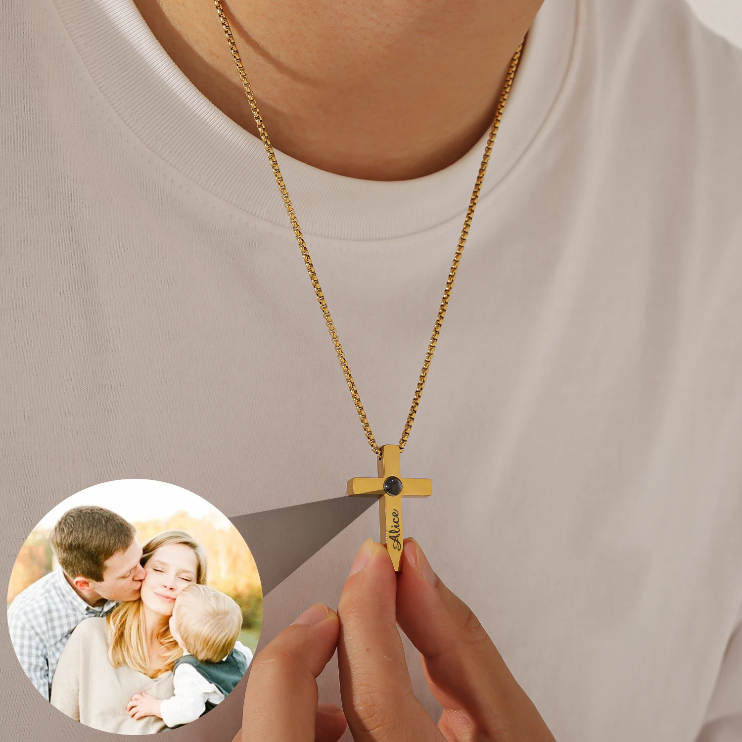 Personalized Cross Projection Necklace for Men – Custom Photo Gift - Image 3