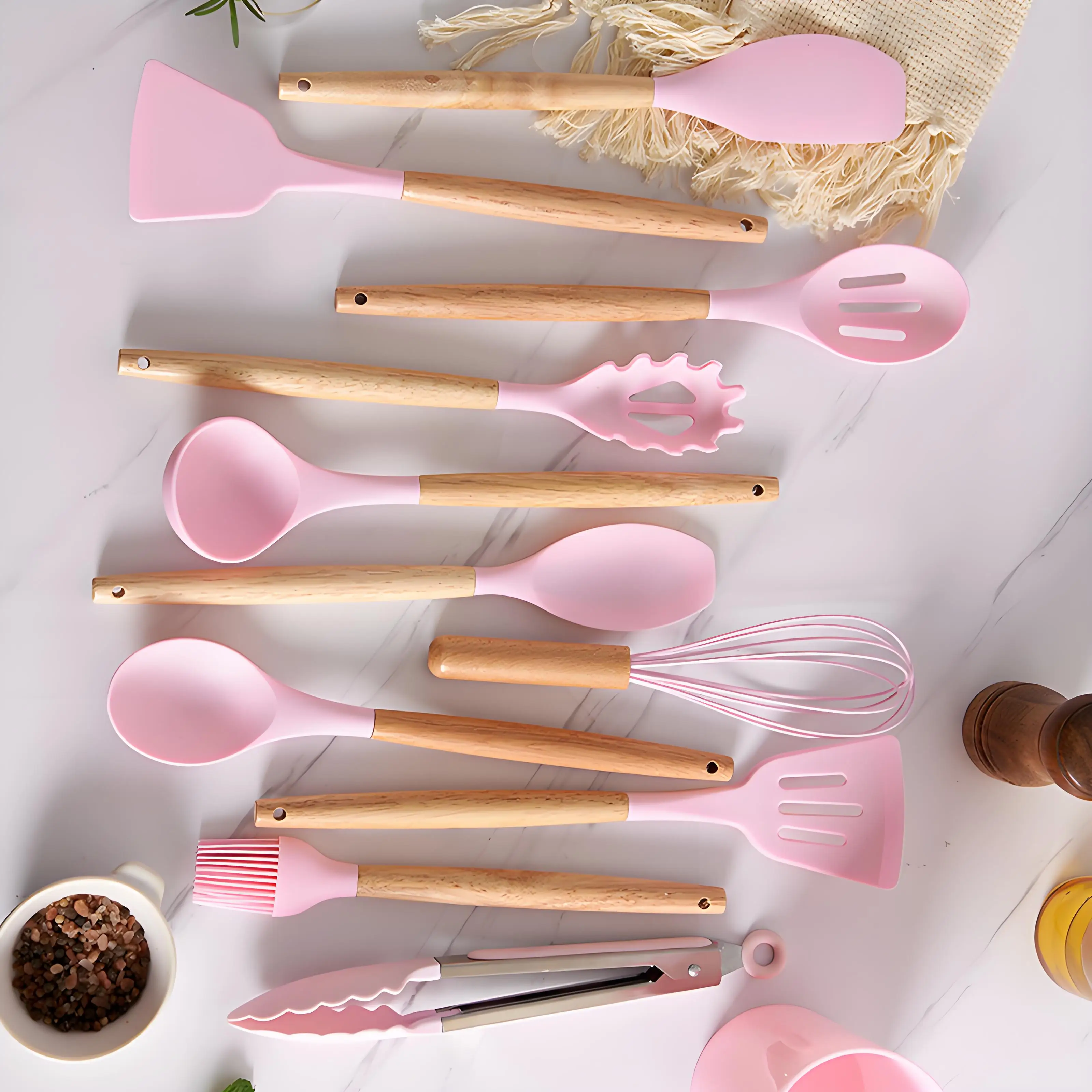 Wooden‑Handle Silicone Utensil Set 12‑pc – Heat‑Resistant, BPA‑Free, Dishwasher‑Safe - Image 3