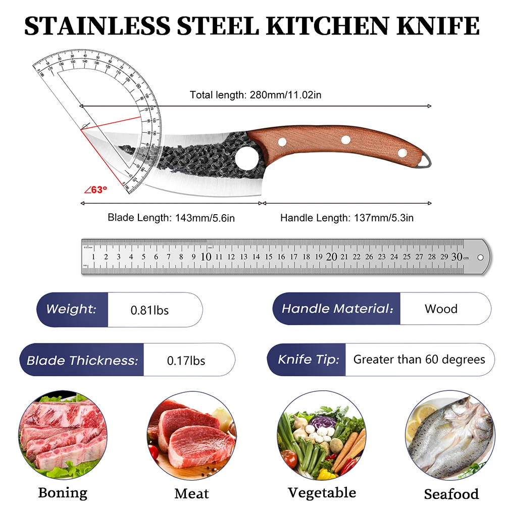 Hand-Forged Double-Edged Boning & Slicing Knife – Damascus Steel, Wood Handle - Image 6
