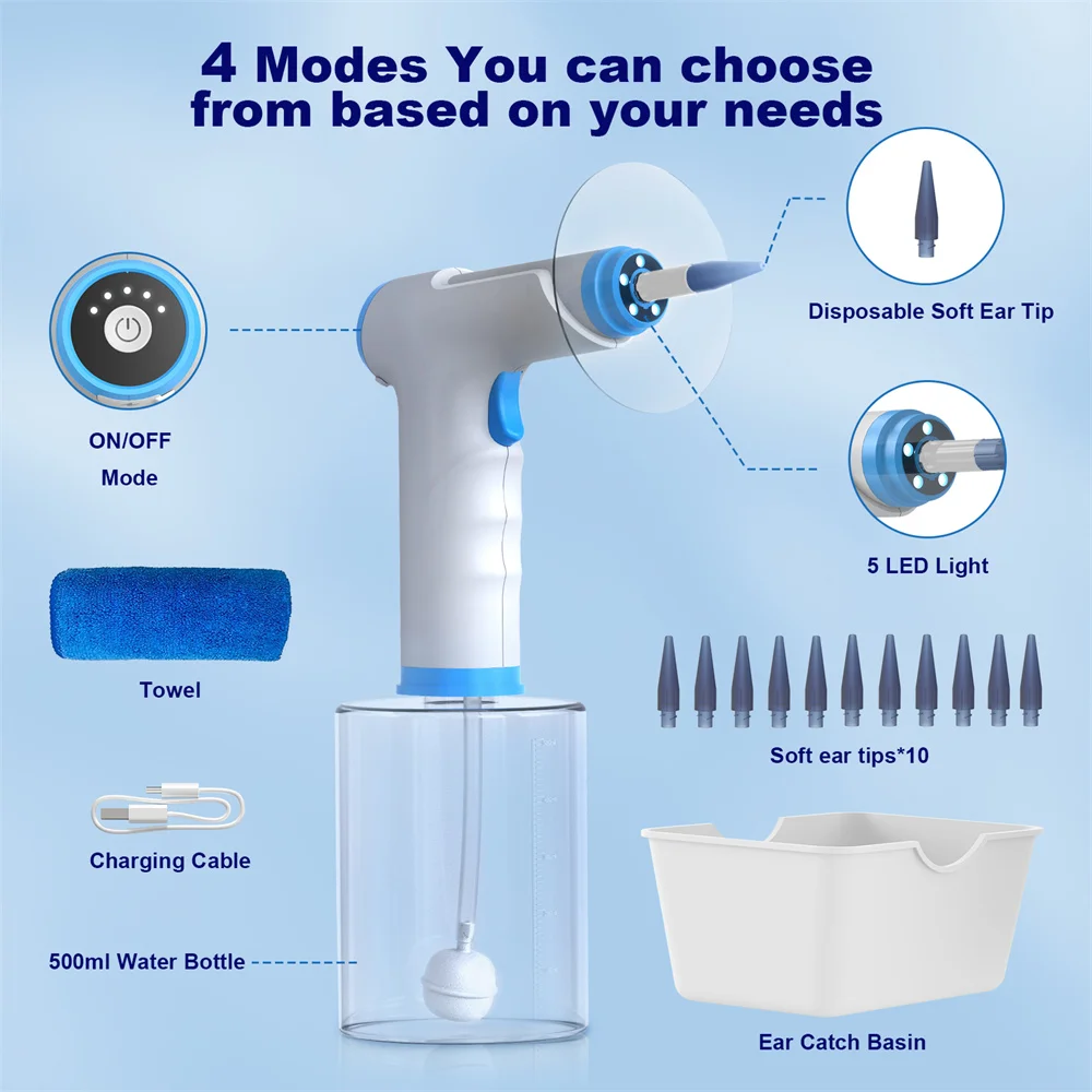 Electric Ear Wax Removal Kit – 4 Pressure Modes with LED Light, Safe & Effective Flush - Image 4